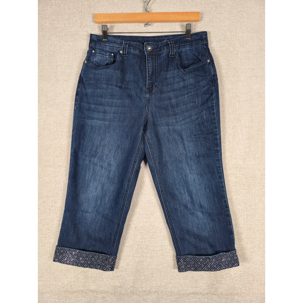 Christopher & Banks Womens Dark Wash Rhinestone Cuff Capri Jeans Size 8